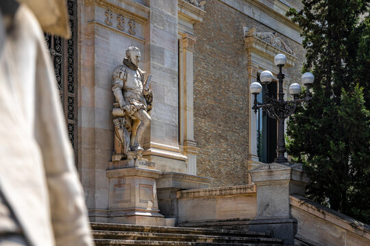 Miguel de Cervantes Statue at National Library of Spain in Madrid