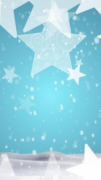 Animated festive illustration with snow and stars over Christmas decor.