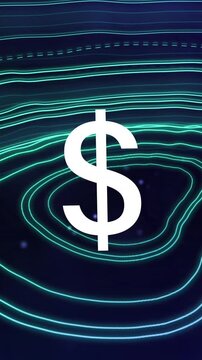 Animation of dollar symbol over topography patterns against blue background