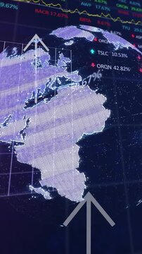 Animation of globe and financial data processing over blue background