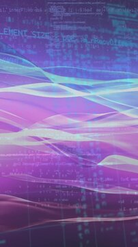 Animation of wave pattern and grid pattern over computer language in background