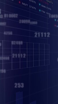 Animation of changing numbers, statistical, stock market data processing on blue gradient background