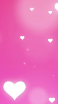 Animation of glowing heart icons against snowflakes pattern on pink background with copy space