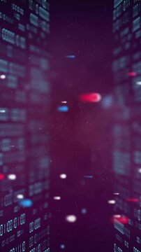 Animation of colourful spots over data processing on black background