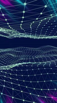Abstract network of interconnected lines and dots animation over colorful background