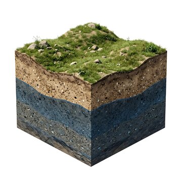 Cross Section of Earth Layers with Green Grass Hill Isolated on White Background