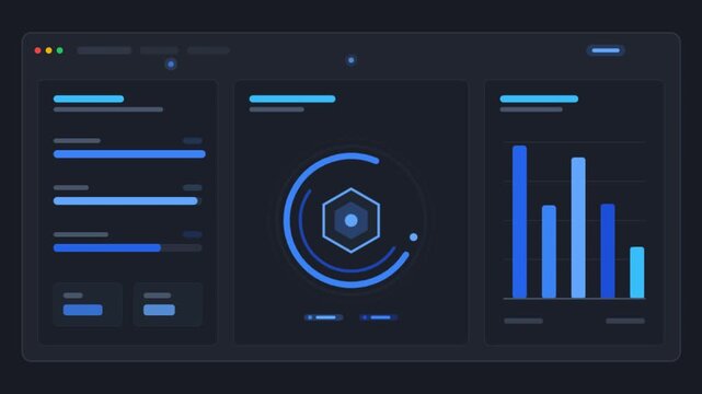Futuristic Dark Mode Data Analytics Dashboard UI Animation.