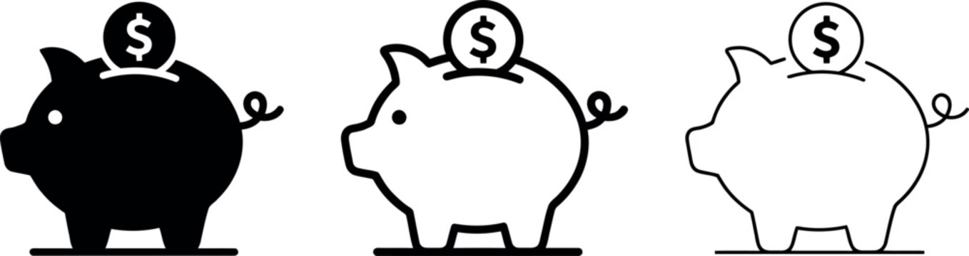 Set of piggy bank icons for savings and personal finance concept with saving money banking icon money box wealth management vector graphics