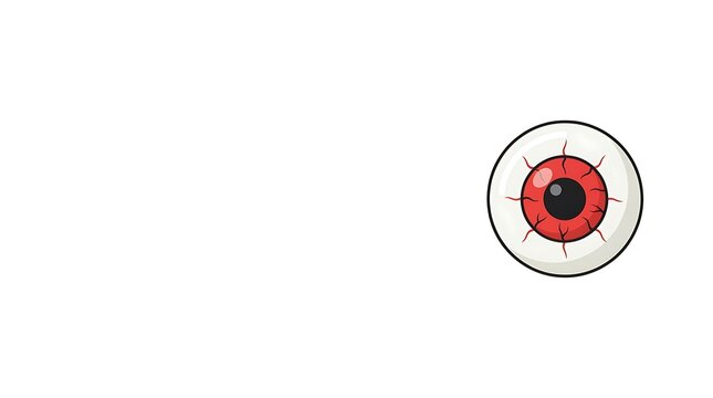 A cartoonish illustration of a bloodshot human eyeball with a red iris and black pupil on a white background.