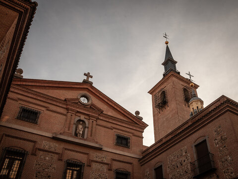 Exterior of the Church of San Gines, also known as Iglesia de San Gines de Arles, a historic Baroque Catholic parish on Calle Arenal in central Madrid, spain.