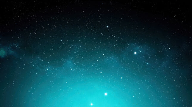 Turquoise starry night sky with glowing stars