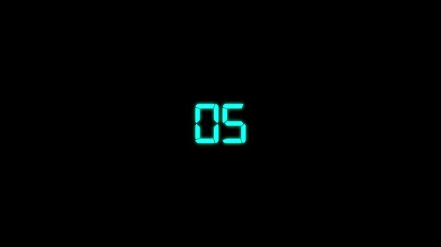Countdown digital clock animation 10 second Countdown digital clock timer on a black background. Countdown from 10 seconds to 0 second with alpha channel.