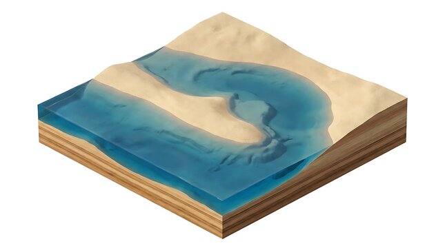 Isolated Isometric 3D Cross Section View of a Tropical Sandy Beach and Ocean Landscape