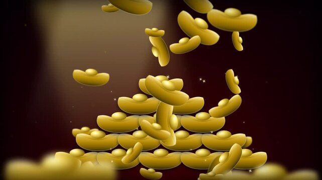 Falling Macaroni Pasta: A close-up view of dry, yellow macaroni pasta floating and falling against a dark background.