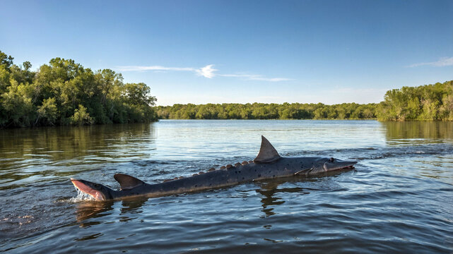 paddlefish on the river
