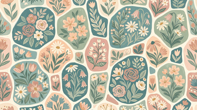 Floral pattern mosaic stone in pebble background seamless of flower botanical wallpaper vector illustration green
