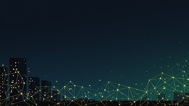Sunset at Smart digital Innovation city with connection network reciprocity over the city of future smart wireless digital city and social media networking systems that connects people with in city