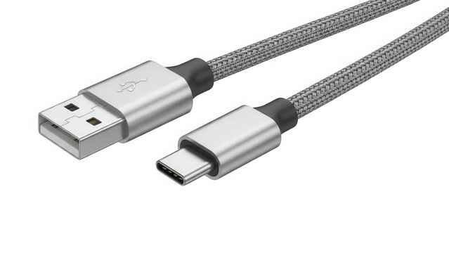 Usb type c to usb a cable for charging and data transfer isolated on transparent background