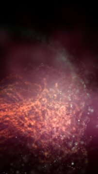 3D render Vibrant, glowing abstract 3D render with intense fiery particles and deep purple hues.