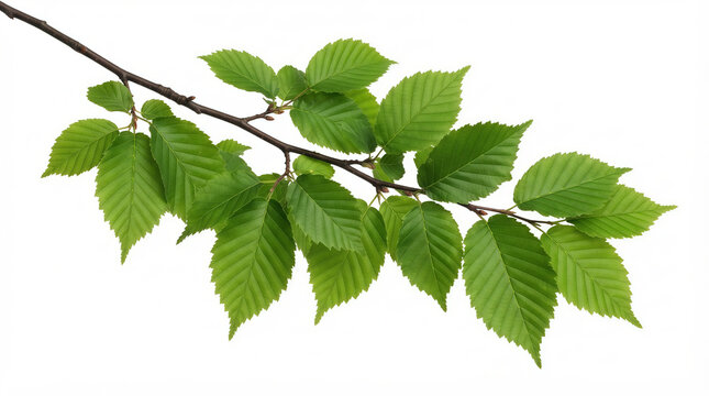 Green elm tree branch isolated on white background
