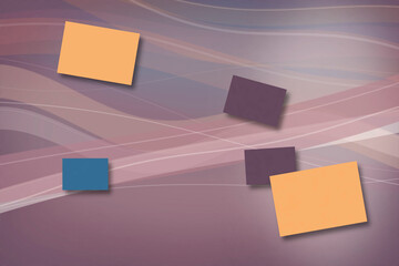Bright orange, blue, and purple squares drift across smooth, wavy gradients, creating energetic motion for creative ads, event promos, or slide layouts. © Galina