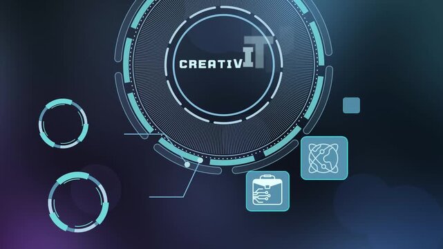 Business creativity motion graphic with idea icons, glowing digital interface, creative workflow, and corporate innovation concept.