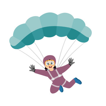 sky diving illustration with little kid skydiver use parachute and sky jump for outdoor