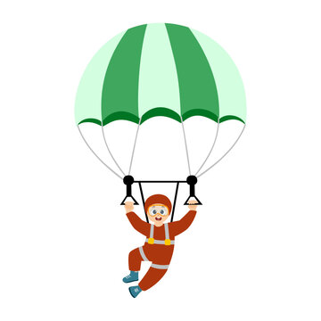 sky diving illustration with little kid skydiver use parachute and sky jump for outdoor