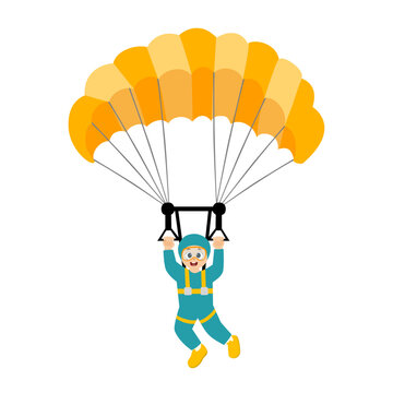 sky diving illustration with little kid skydiver use parachute and sky jump for outdoor