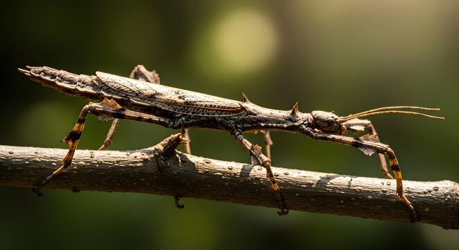 Walking Stick Insect Blending Into a Tree Branch
