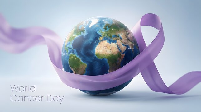 Earth encased in a delicate purple ribbon representing global awareness and support
