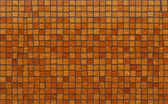 Orange mosaic tile texture background for interior design and architectural projects, seamless ceramic square pattern for modern wall decoration