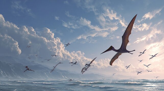 Pterodactyl Flying in Cloudy Sky