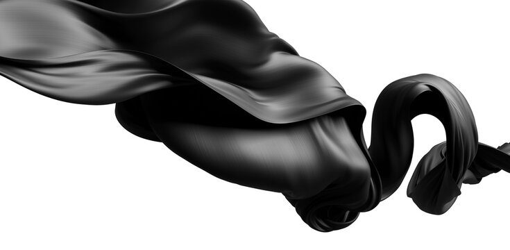 Black fabric flowing isolated on transparent background design for black friday banner 3D render