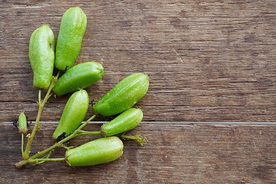 Tropical fruit. In Malay called belimbing Buluh, scientifically known as Averrhoa bilimbi. Strong sour and acidic taste. Ingredient for giving sour taste to food