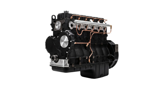 Modern internal combustion engine isolated on white background.