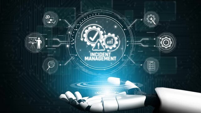 Futuristic Concept of Incident Management with Robotic Hand and Digital Interface Showing Workflow Optimization and Problem-Solving Elements Sigmoid