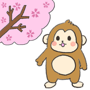 Cute monkey with cherry blossom tree