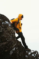 Fototapeta premium Hiker at Helvellyn summit in the English Lake District, England