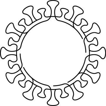Continuous line drawing of coronavirus cell structure representing pandemic virus icon isolated on white background