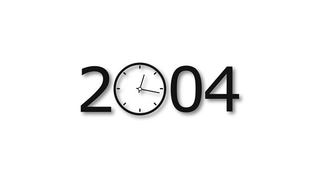 2004 Year clock icon design on white background. Digital clock icon and calendar icon looped 4k illustration.