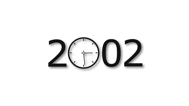 2002 Year clock icon design on white background. Digital clock icon and calendar icon looped 4k illustration.