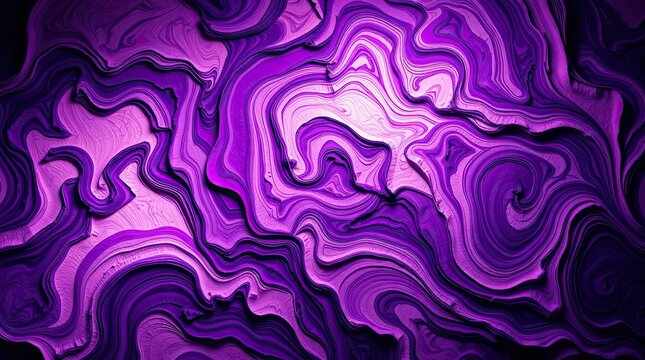 Vibrant purple swirls and waves create a captivating visual display highlighting unique textures and patterns resembling fluid movement and artistry