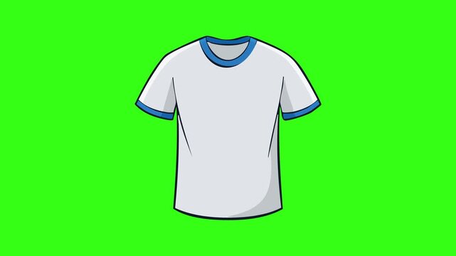 White t-shirt with blue collar trim vector illustration isolated on green screen background