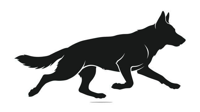 German shepherd dog running vector illustration isolated on white background showing a dynamic silhouette art design