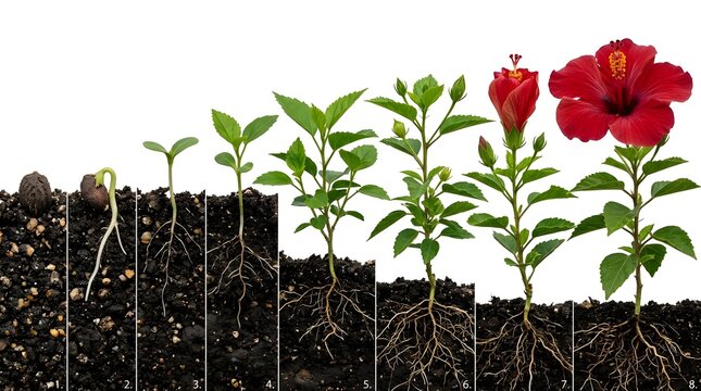 Red and Green Plant with Red Flower Growing in Garden Soil Representing Nature, Spring Growth, Gardening, Agriculture, Botany and New Life