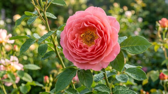 Pink and Red Roses Blooming in a Beautiful Garden, Vibrant Floral Nature Background with Fresh Green Leaves, Colorful Petals and Romantic Spring Beauty