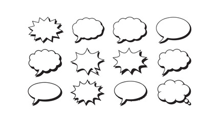 Obraz premium Collection of comic style speech and thought bubbles, hand-drawn outline designs for dialogue and creative expression purposes.