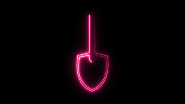 Shovel Neon Light Glowing 4k animation video with alpha channel, transparent Background
