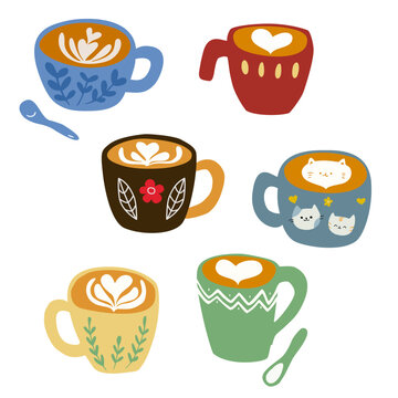 coffee cup hand draw cute latte art cat heart 